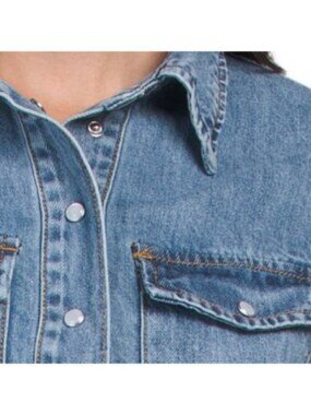 FOR THE REPUBLIC Long Sleeve Denim Shirt With Waist Darts - Picture 3 of 3